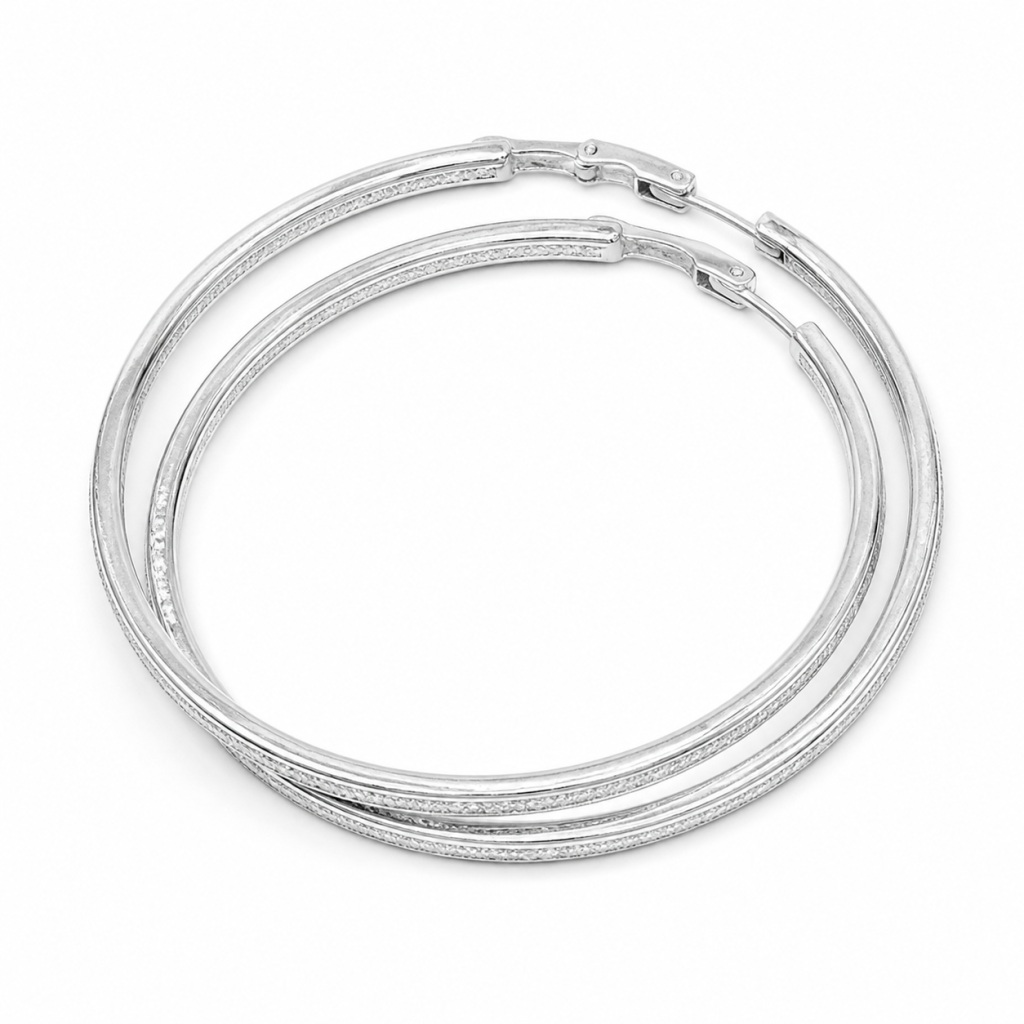 Серьги-конго с тройным рельефом — серебро 925, 14 г