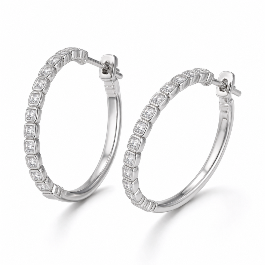 Серьги-конго с геометрической дорожкой — серебро 925, 7 г
